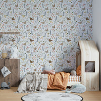 Floral background with hens

