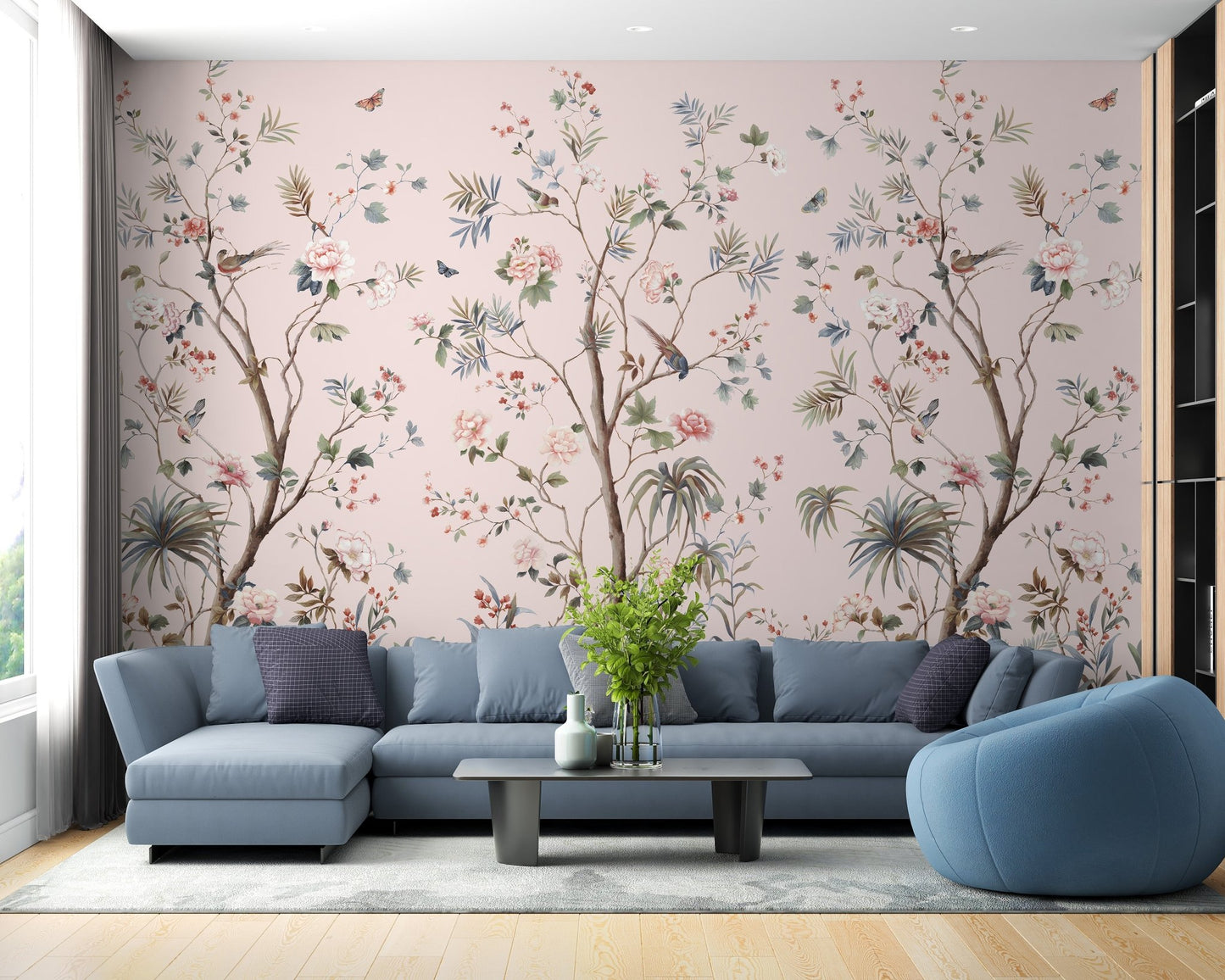 Floral Design Pink Chinoiseries wallpaper - Giffywalls A490