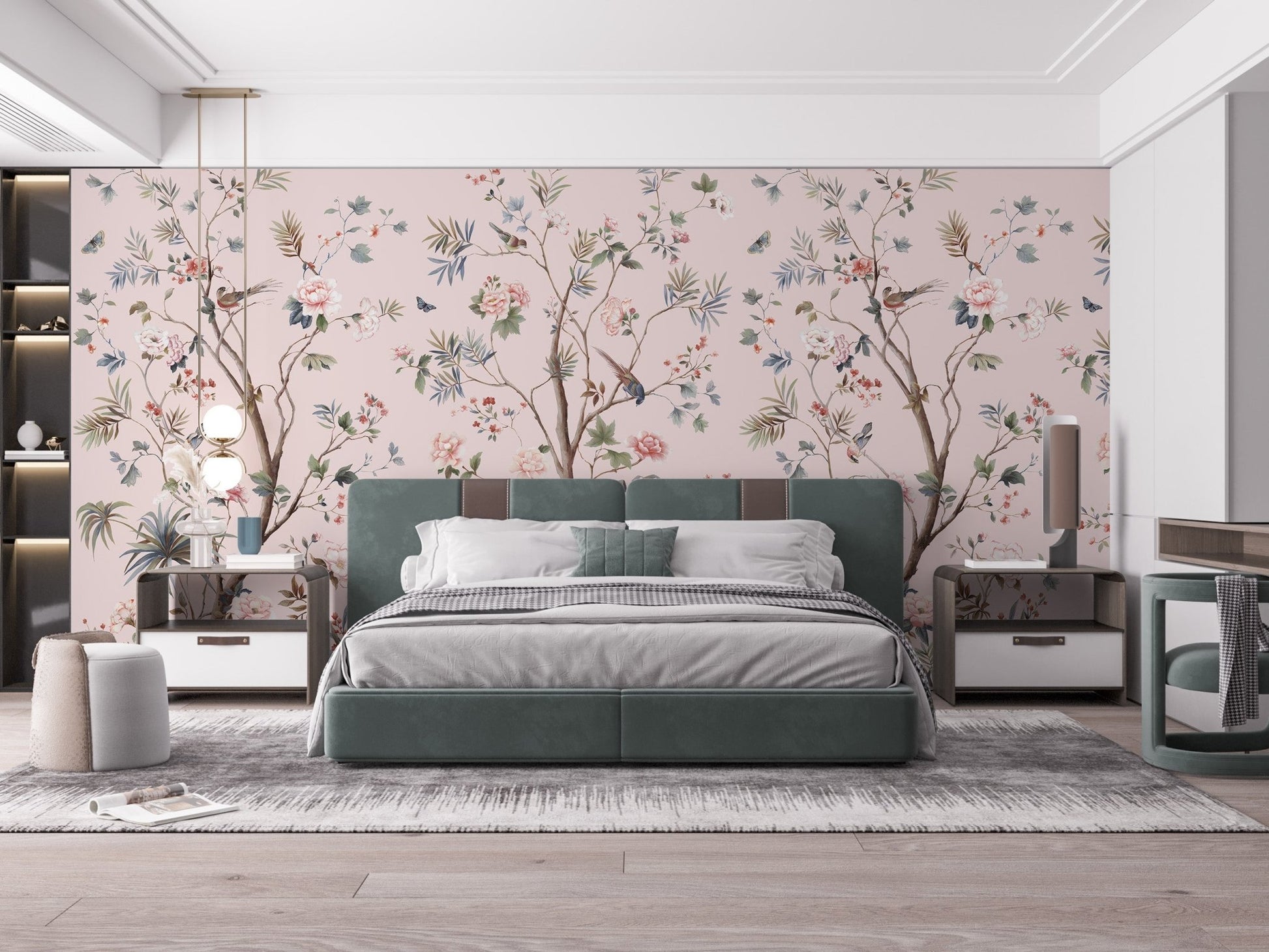 Floral Design Pink Chinoiseries wallpaper - Giffywalls A490