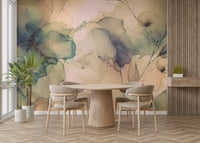 Pastel floral wall mural with romantic brushstrokes.

