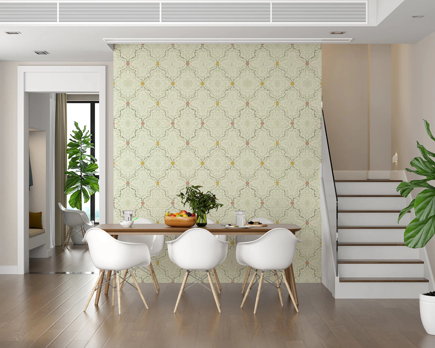 Botanical lattice pattern wallpaper for a bedroom wall mural.