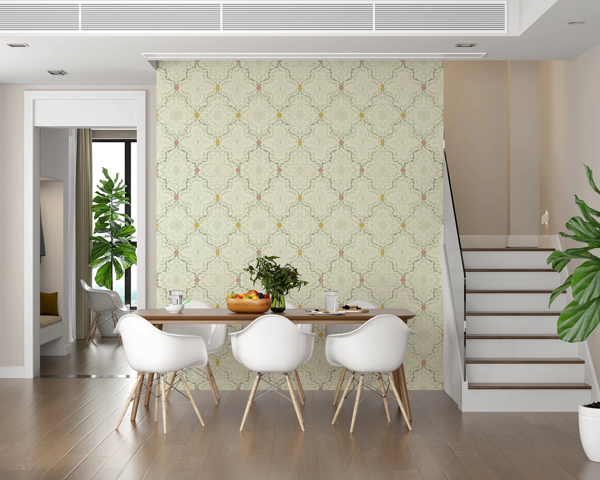 Botanical lattice pattern wallpaper for a bedroom wall mural.