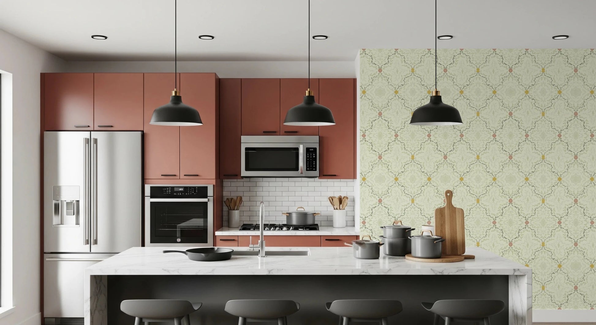 Delicate hand-drawn floral vine wallpaper for a feature wall.