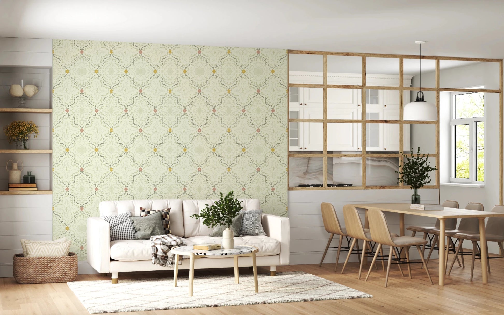 Floral Echo Wallpaper featuring a light airy design wall mural.