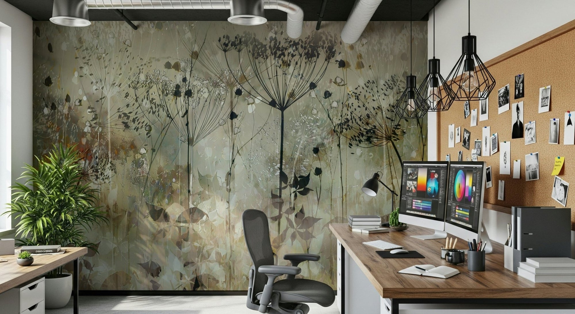 A beautiful subtle floral wallpaper mural with an echo effect., GD5235