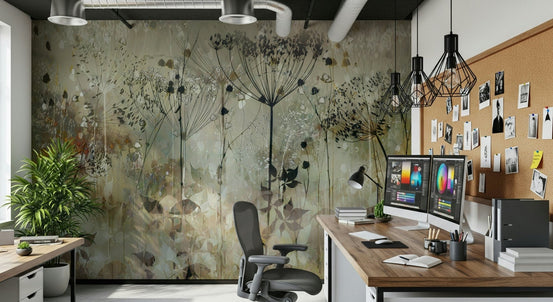A beautiful subtle floral wallpaper mural with an echo effect., GD5235