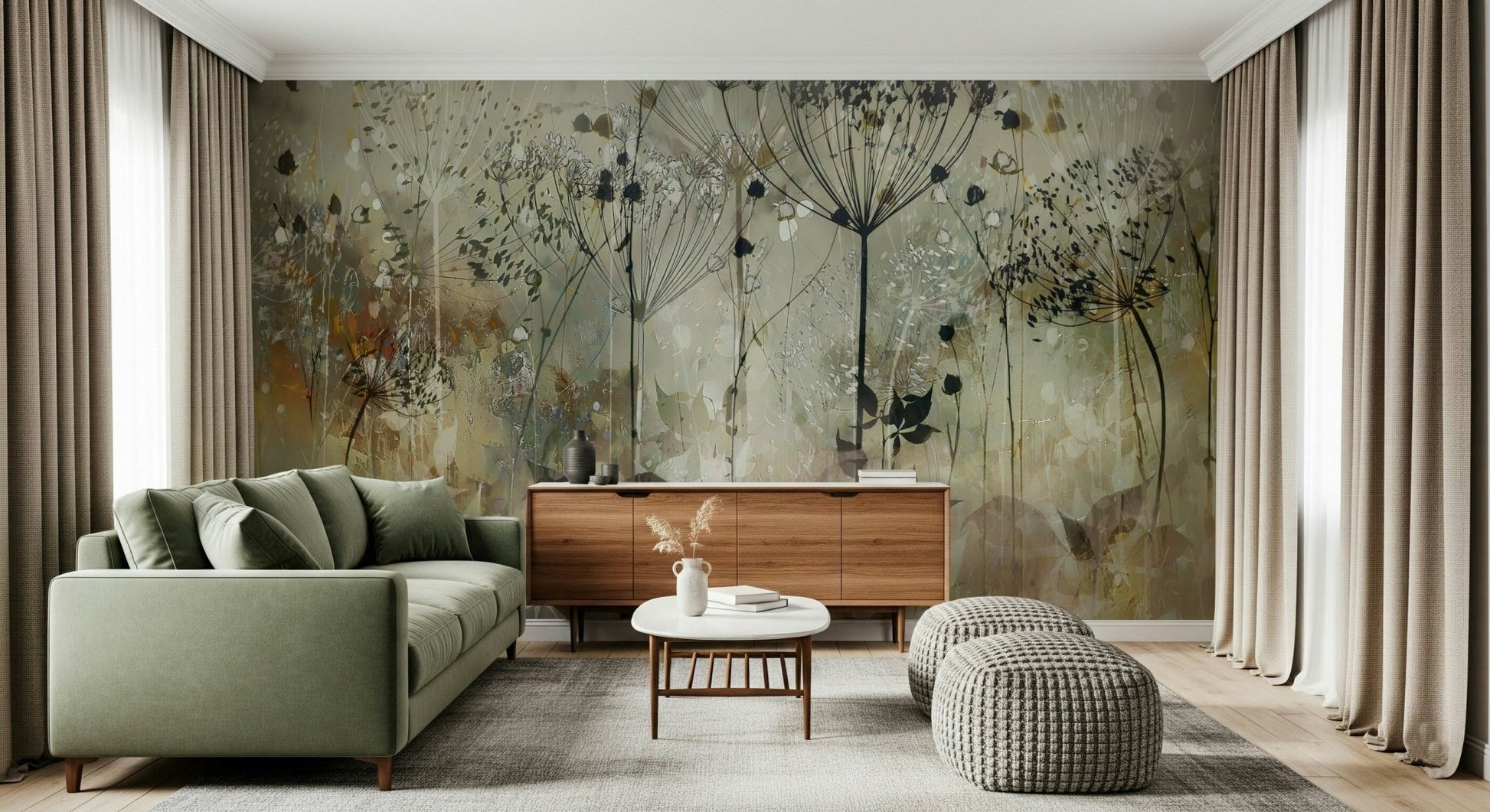 A serene abstract flower wall mural for your decor.