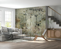 A contemplative floral pattern wallpaper mural for a feature wall.