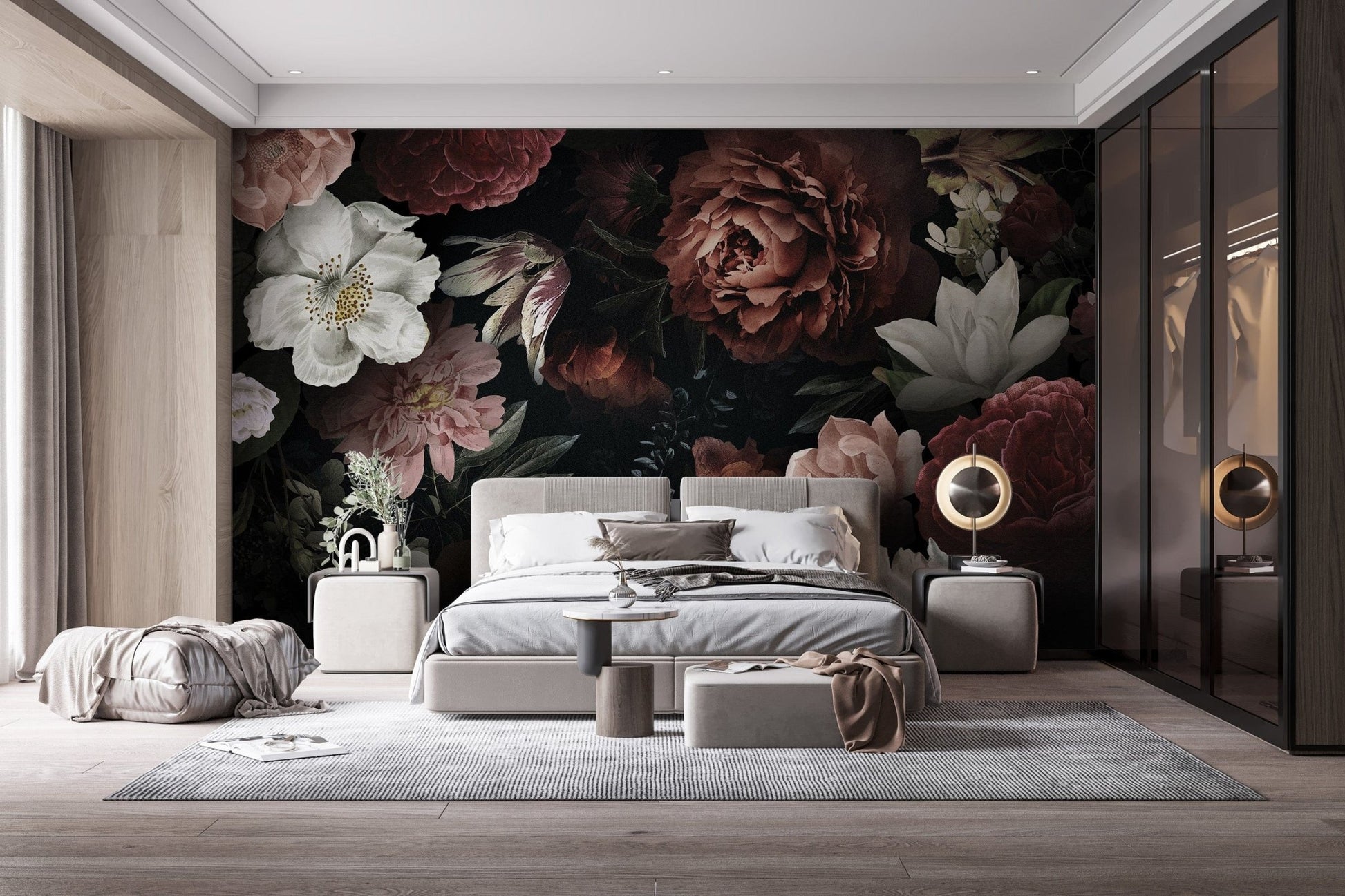 Bold and colorful floral wallpaper design in bedroom