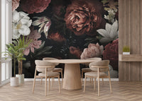 Vibrant flower mural featuring blooming roses for dining room