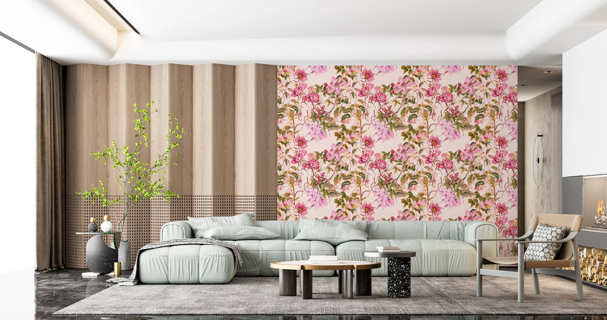 Hallway finished in Floral Elegance wallpaper and airy leaf stems