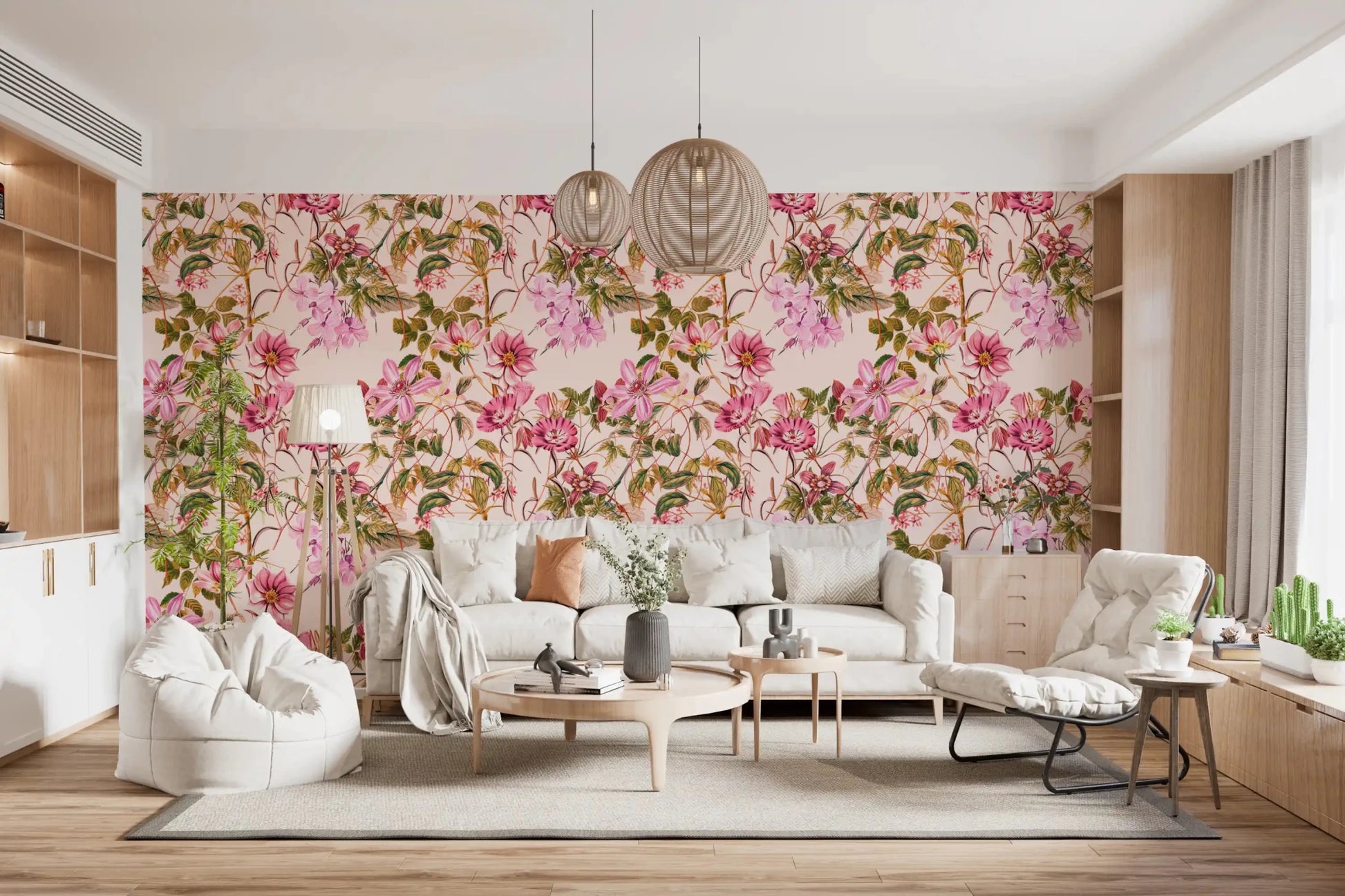 Vintage-style Floral Elegance wallpaper showing blooms and leafy vines