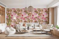Vintage-style Floral Elegance wallpaper showing blooms and leafy vines
