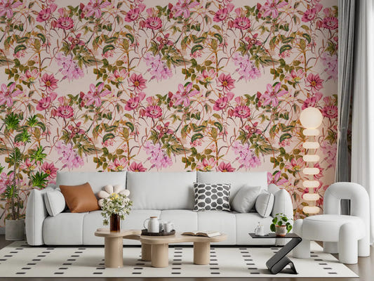 Office space with Floral Elegance wallpaper in pastel garden detail
