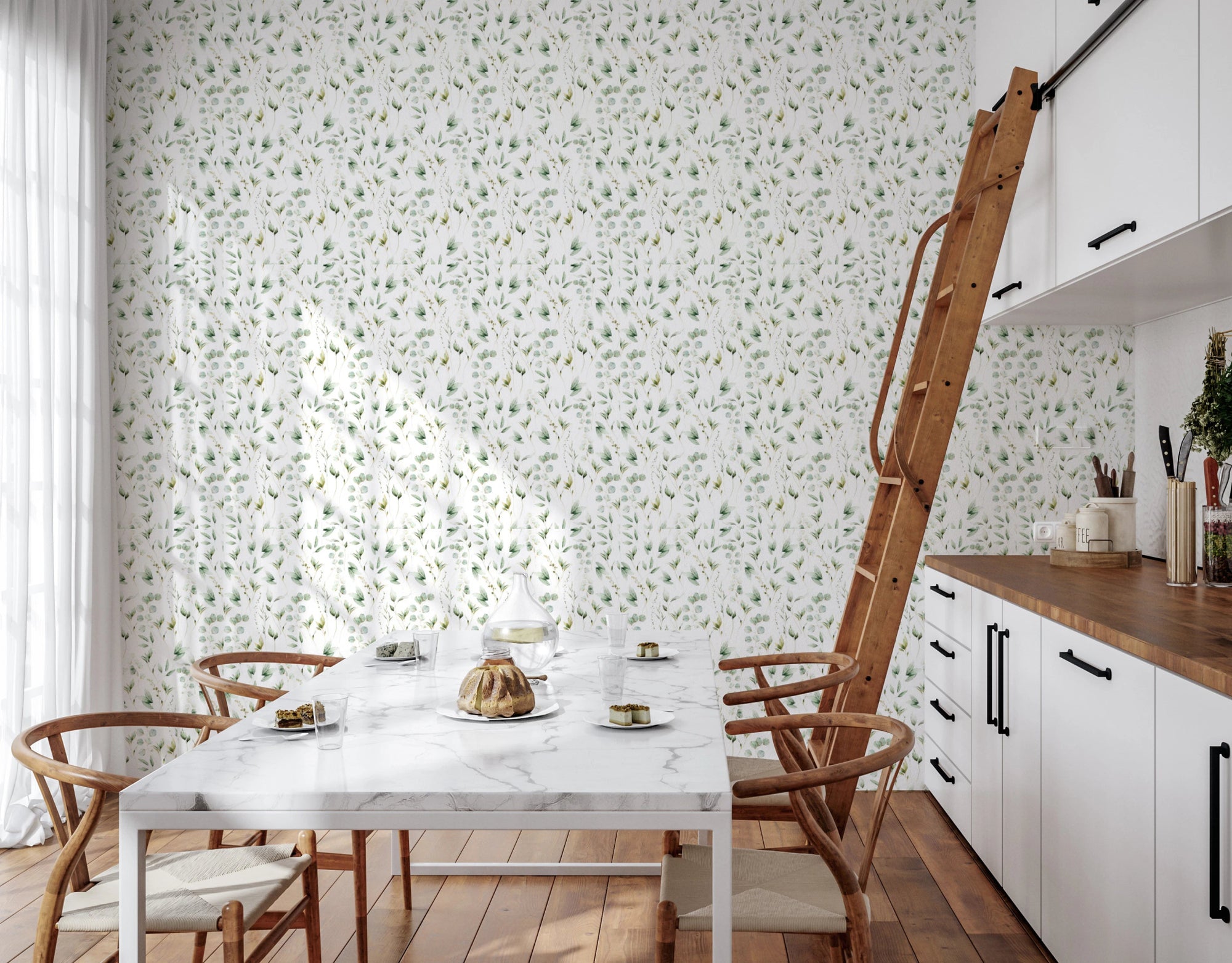 Leaves wallpaper with eucalyptus pattern, GD8168