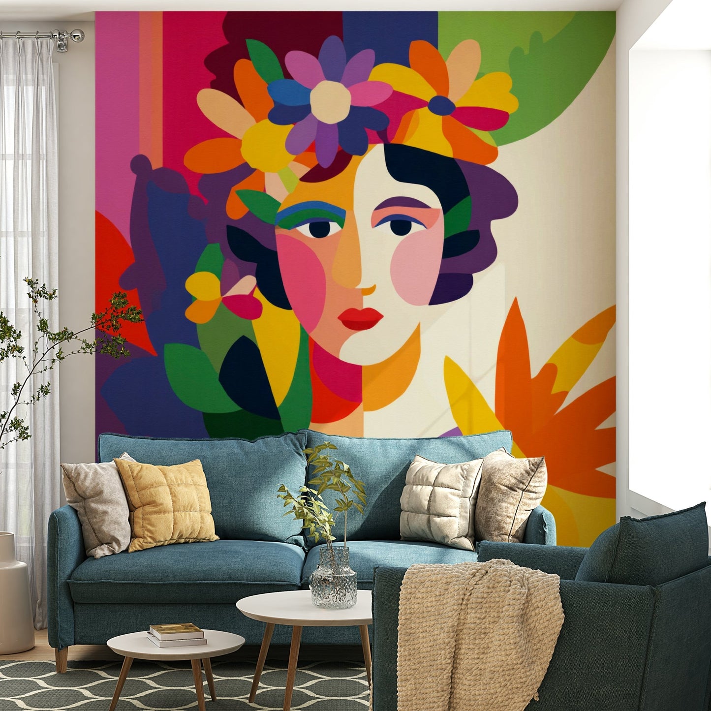 Muted color mural with modern feminine expression

