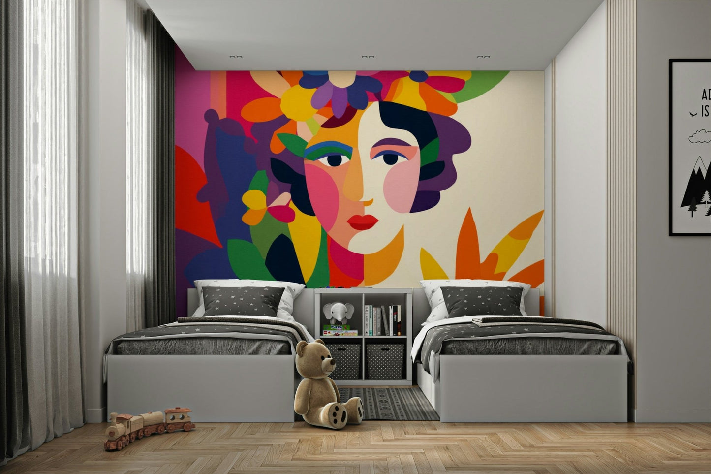 Floral Facets mural featuring abstract female portrait

