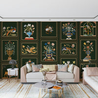 Contemporary office space with Floral & Fauna Panels wallpaper in a professional setting.