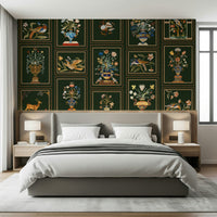 Floral & Fauna Panels wall mural in a modern living room with neutral furniture.