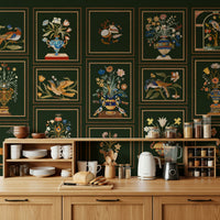 Minimalist study featuring Floral & Fauna Panels wall mural in soft pastel tones.