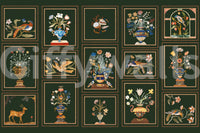 Large scale Floral & Fauna Panels wall mural in a high ceiling entryway.
