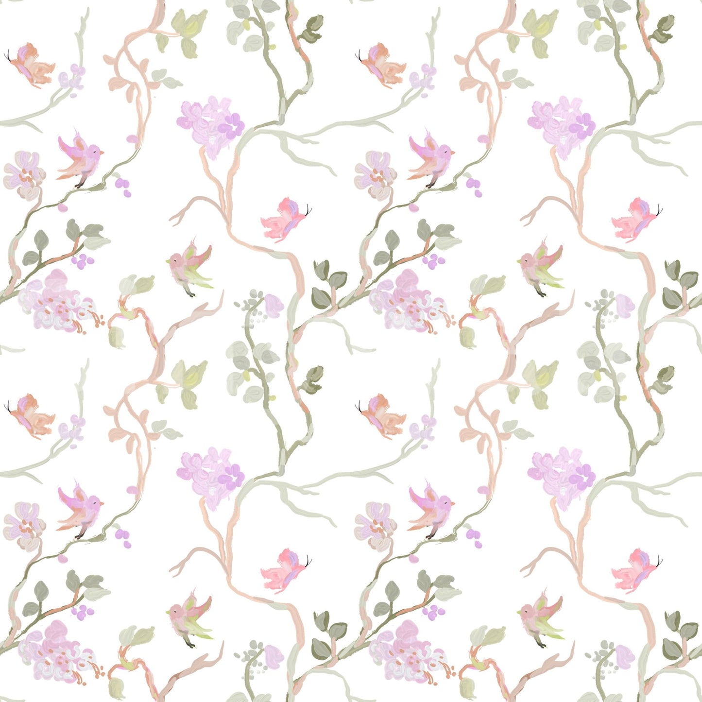 Graceful Floral Flight wallpaper with delicate florals on a pale background