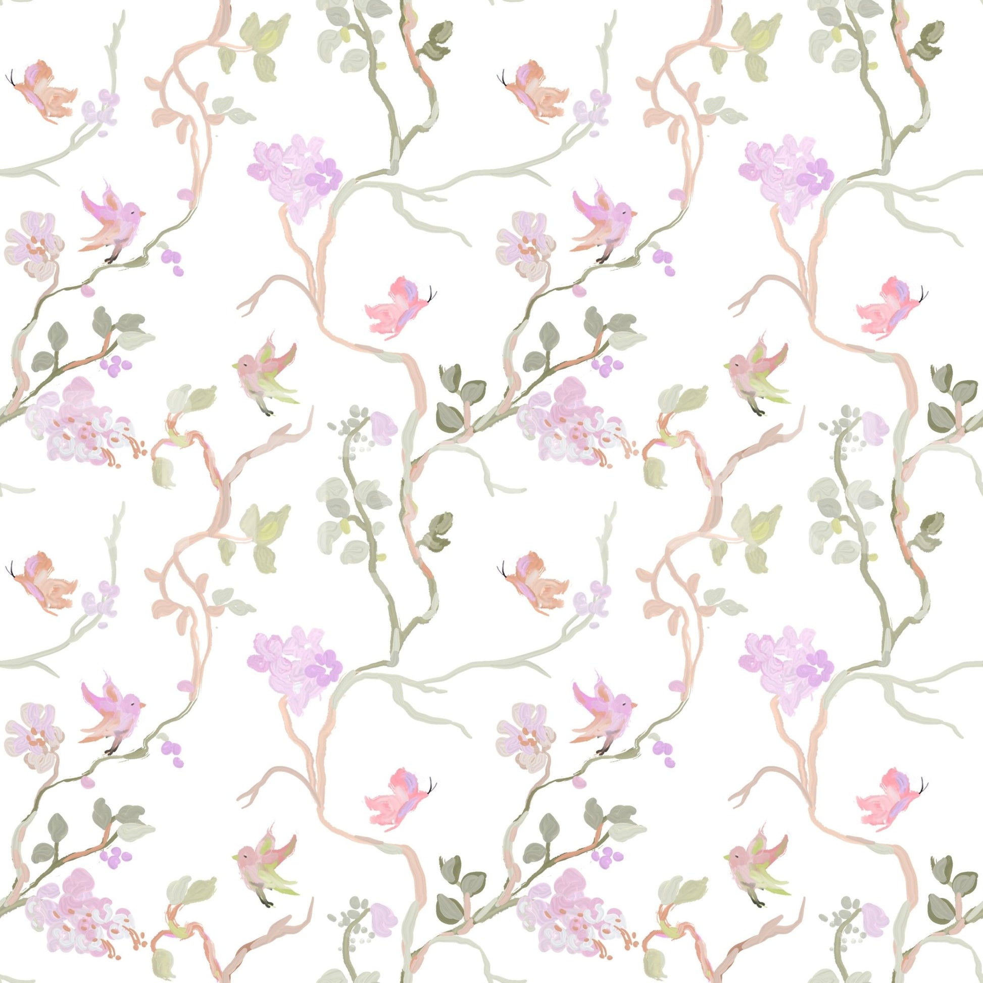 Graceful Floral Flight wallpaper with delicate florals on a pale background
