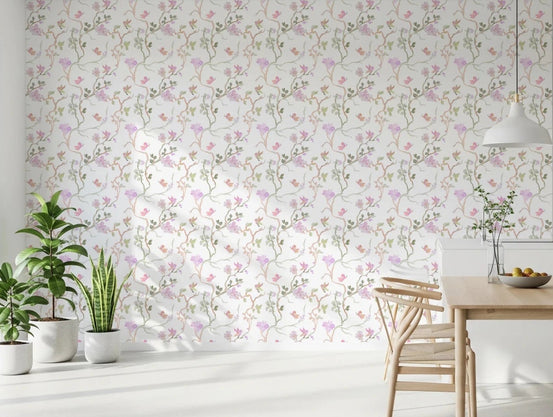 Dining room with Floral Flight wallpaper and dreamy birds butterflies detail, GD8810