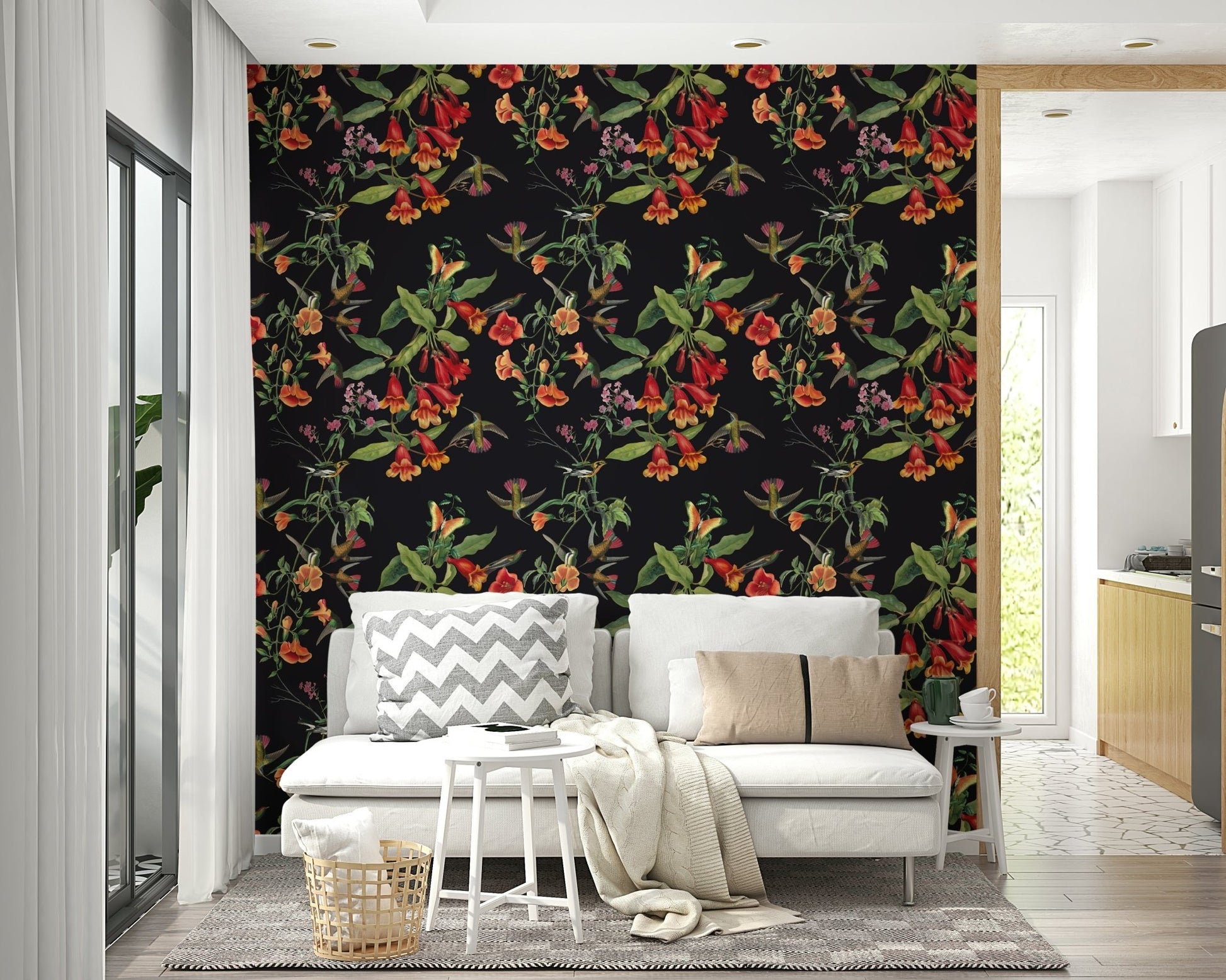 A contemplative dark botanical wallpaper mural for a feature wall., GD5123