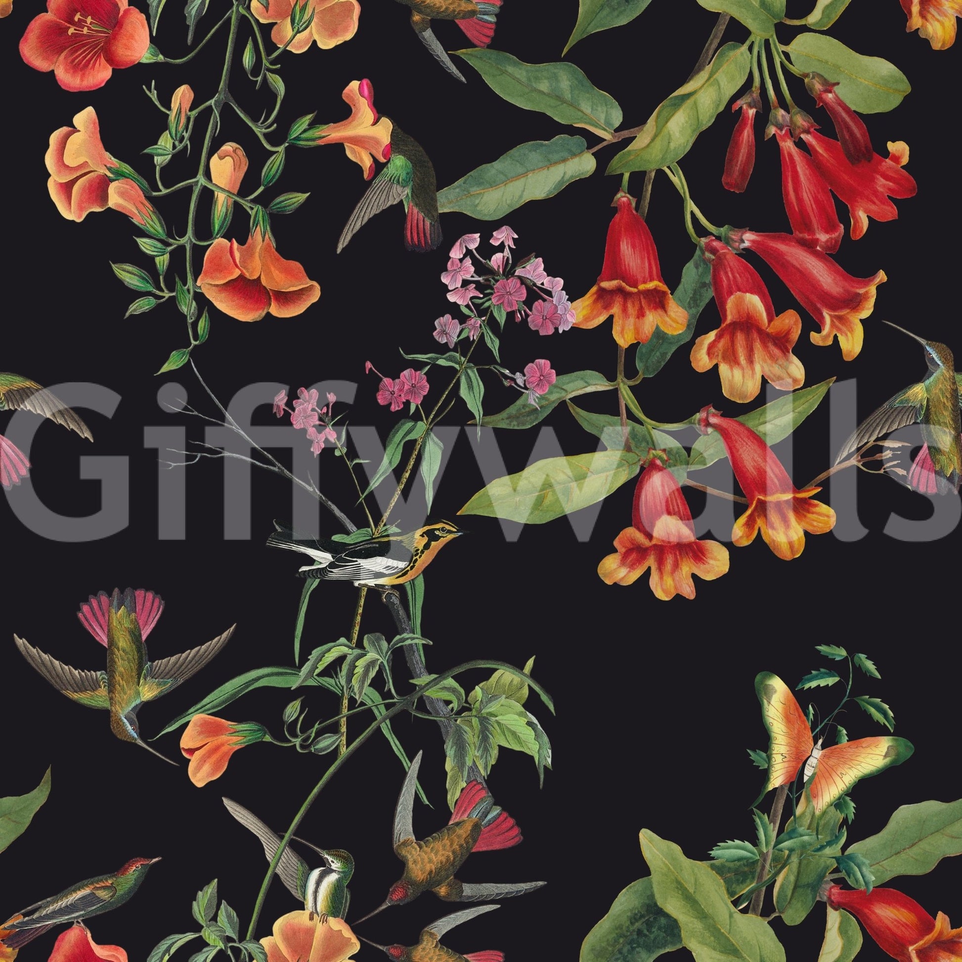 A high-quality dramatic floral wall mural for walls., GD5123