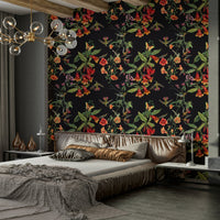 A calming dark floral design wallpaper mural that defines a space., GD5123