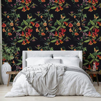 A peaceful dark floral mural on decorative wallpaper., GD5123