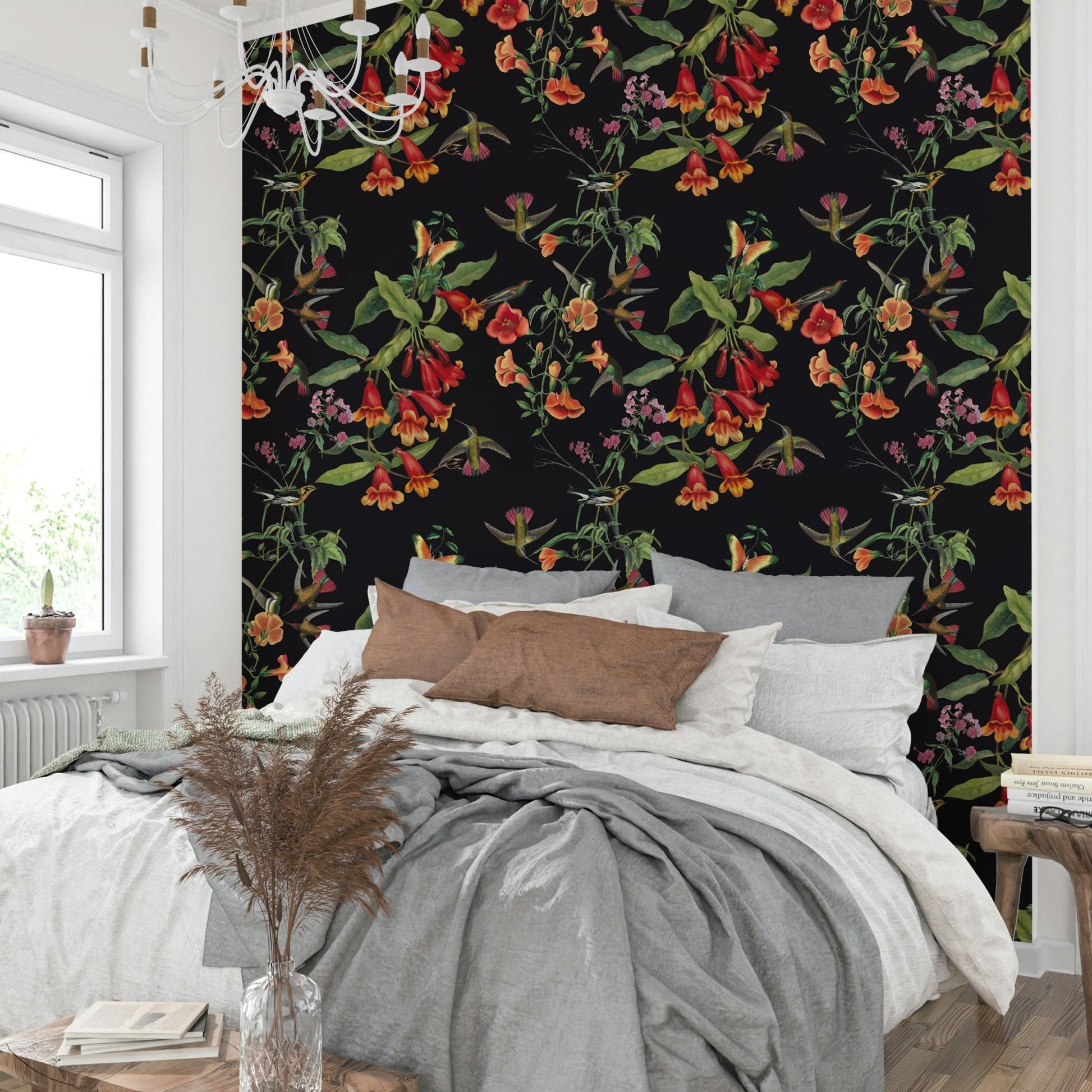 A beautiful modern art wall mural of dark flowers., GD5123