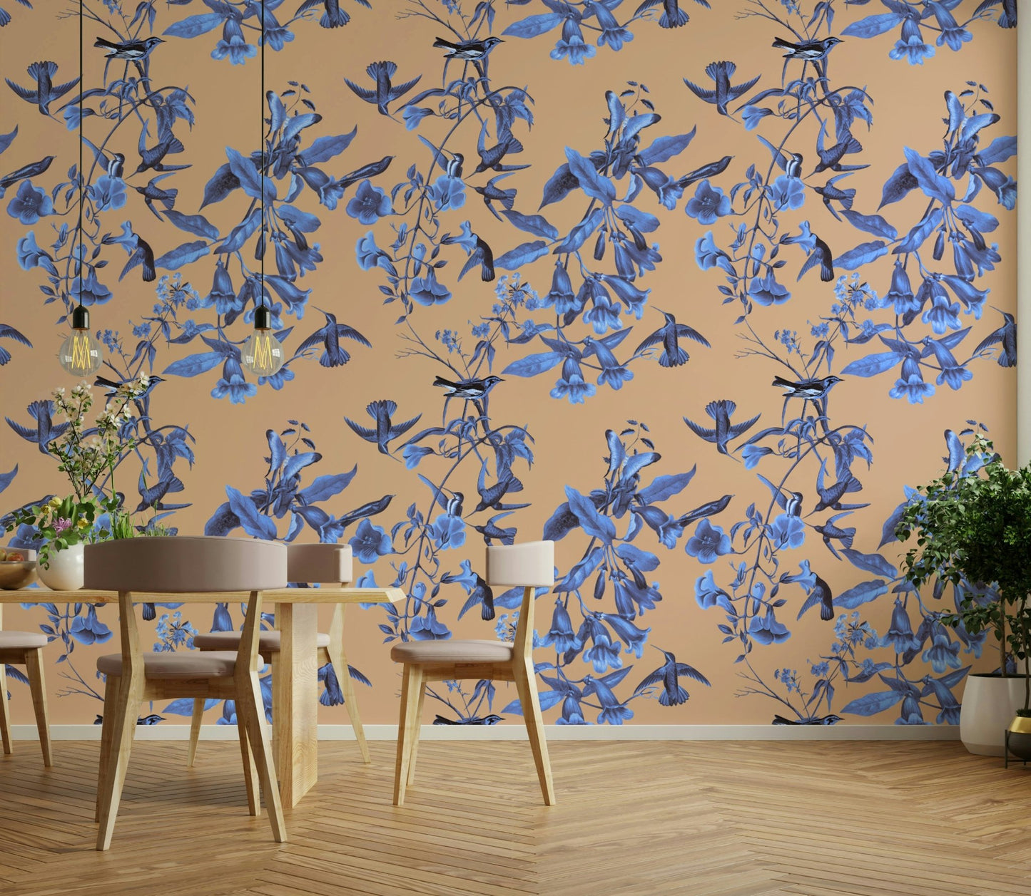 A contemplative flower pattern wallpaper mural for a feature wall., GD5115