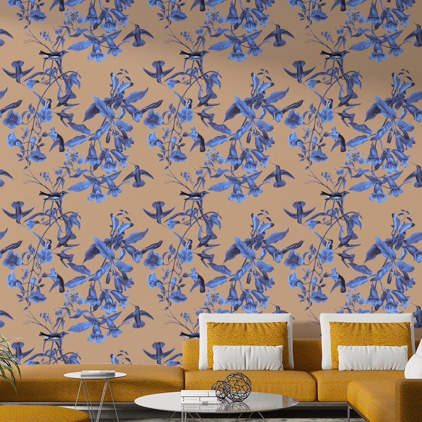 A peaceful botanical scene mural on decorative wallpaper., GD5115