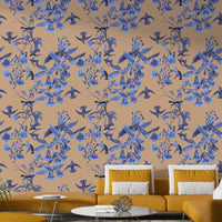 A peaceful botanical scene mural on decorative wallpaper., GD5115