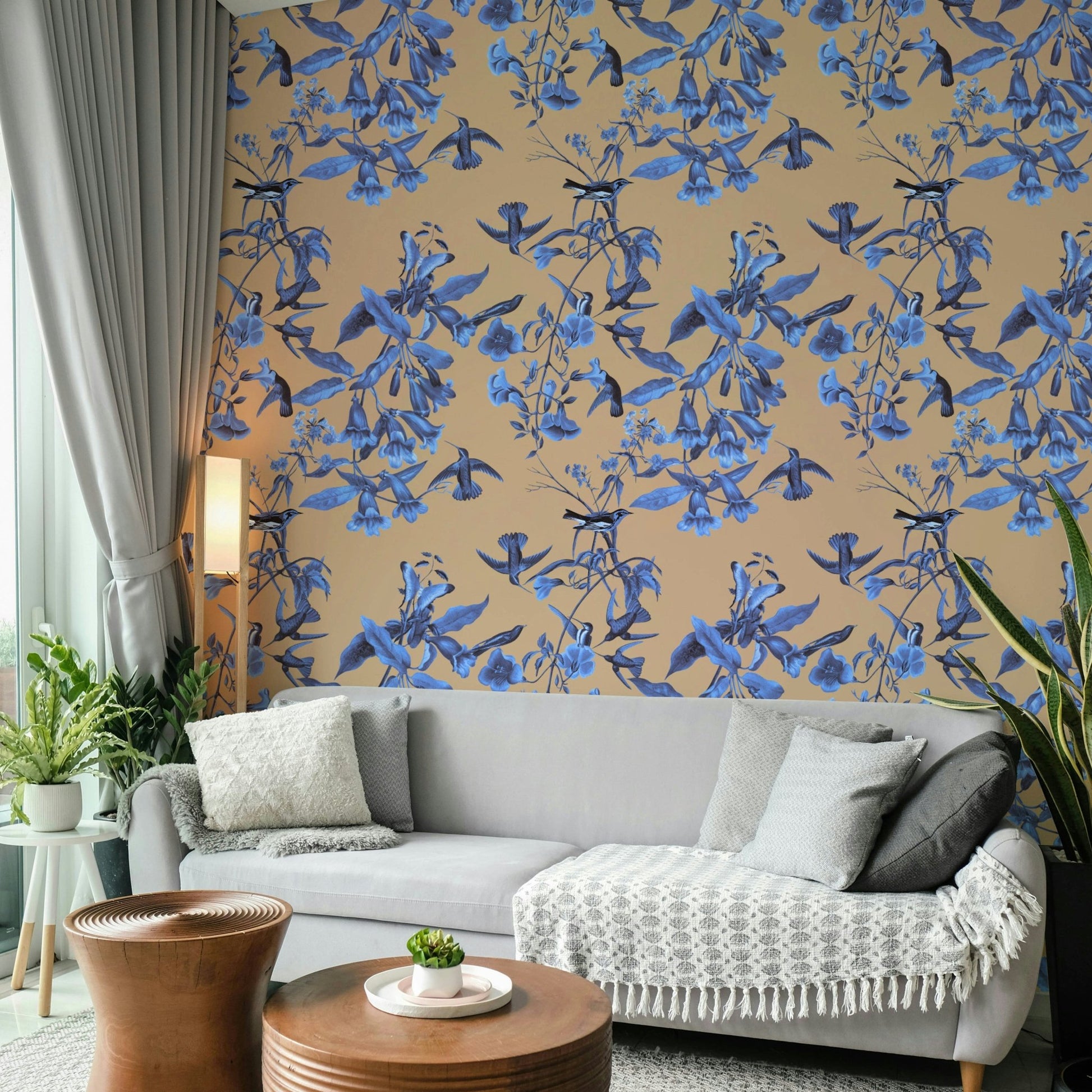 A calming floral design wallpaper mural that defines a space., GD5115