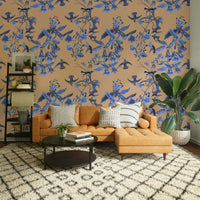 An artistic flower and flight mural on minimalist wallpaper., GD5115
