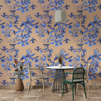A classic floral wallpaper for walls with a bird theme., GD5115