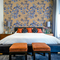 A beautiful floral pattern wallpaper mural with flying birds., GD5115