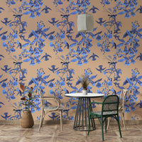 A classic floral wallpaper for walls with a bird theme.

