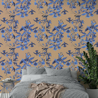A graceful subtle bird wall mural in bright, natural tones.

