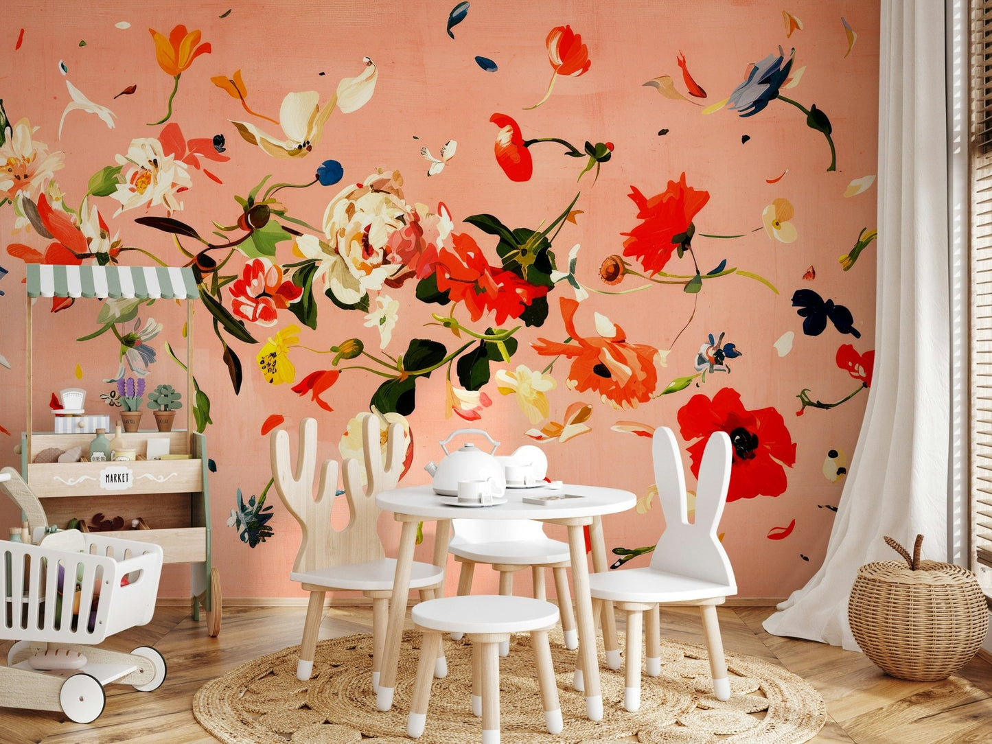 A serene tranquil flower wall mural for elegant decor.