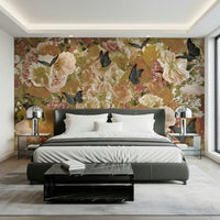 An artistic delicate bloom mural on minimalist wallpaper.