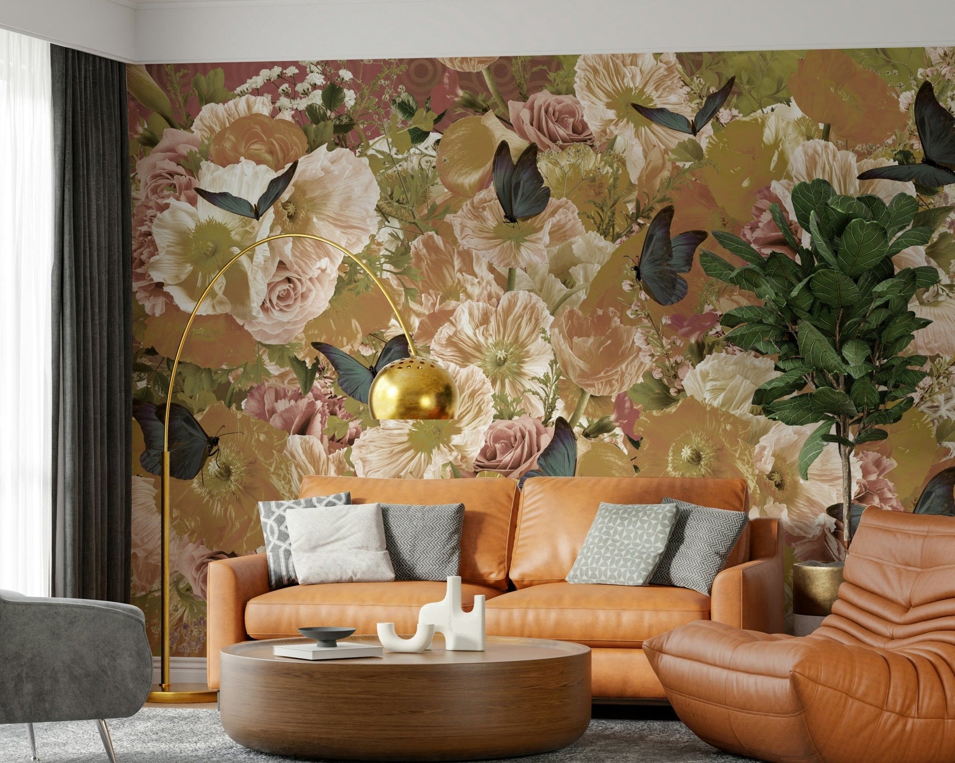 A beautiful modern art wall mural of delicate flowers.
