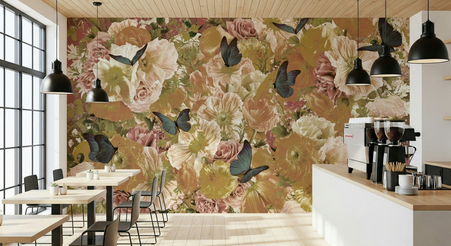 A classic soft floral wallpaper for walls.
