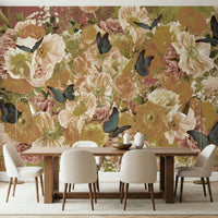 A contemplative floral pattern wallpaper mural for a feature wall.