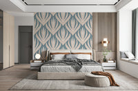 Serene vertical symmetry of Floral Geometry in Muted Blue wallpaper.