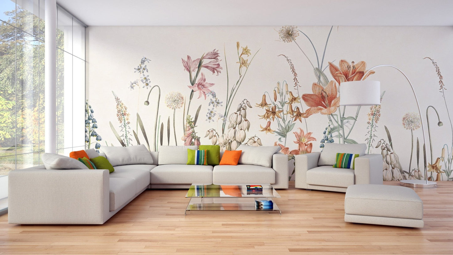 Floral Hand Painted Wallpaper Murals - Giffywalls, A420