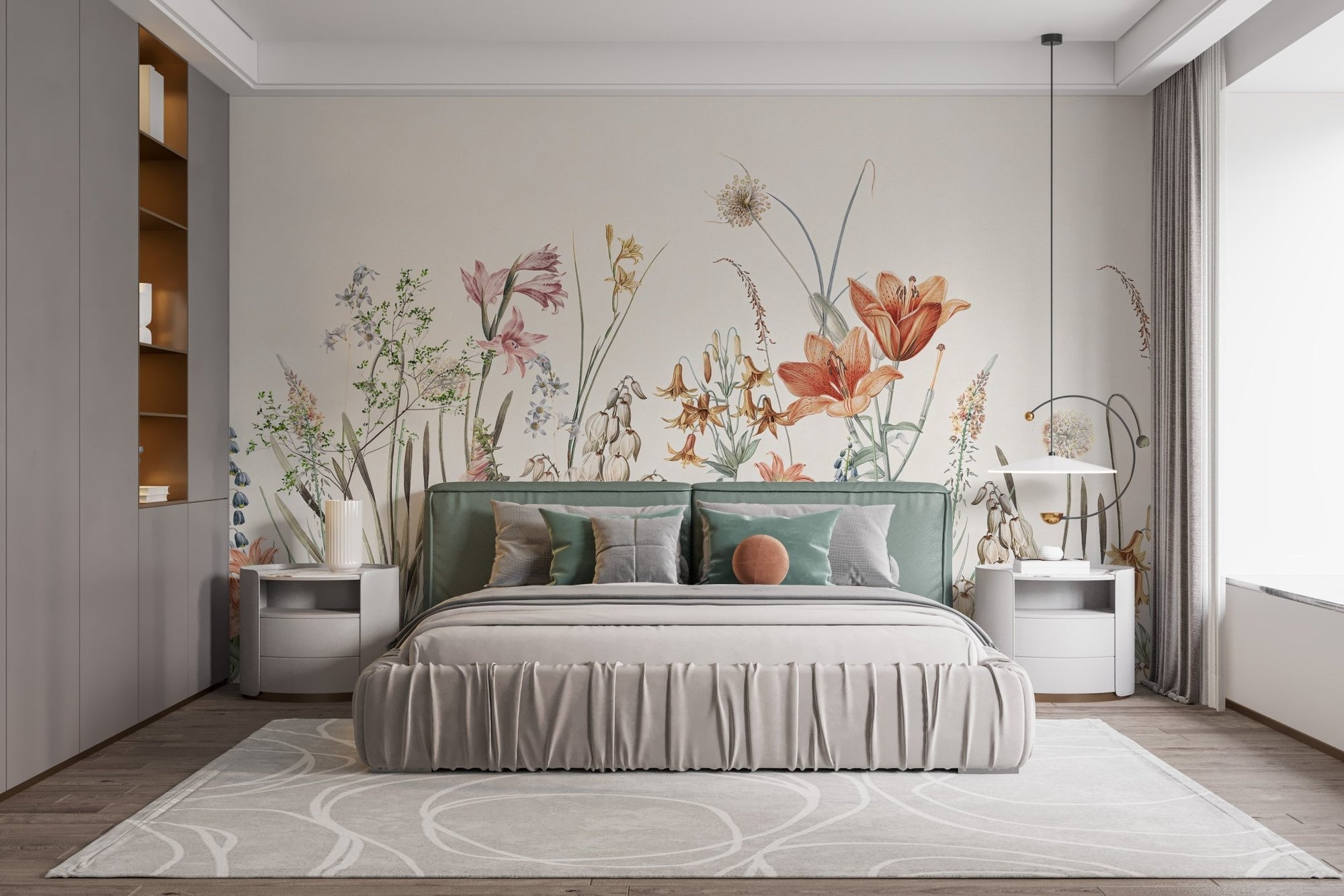 Hand-painted floral wallpaper mural design, A420